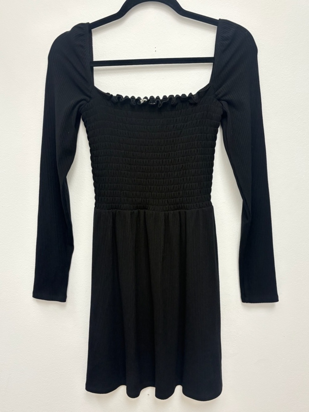 Reformation Black Smocked Long Sleeve Dress Size M